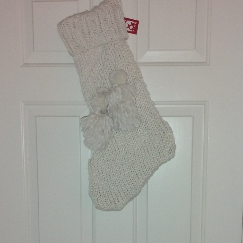 Elegant Cream Knit Holiday Stocking